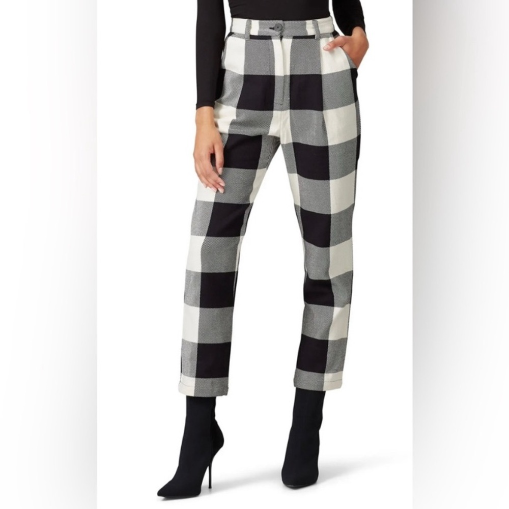 Mara Hoffman Black & White Buffalo Plaid Cotton Gingham Dita Suit Pants - Large
